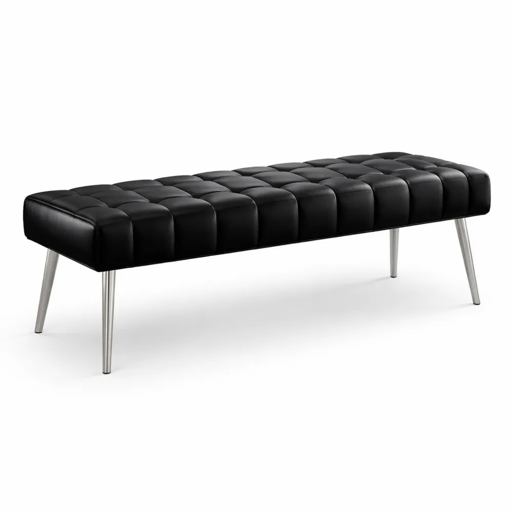 Banc d'entrée en similicuir capitonné 113 cm - Noir