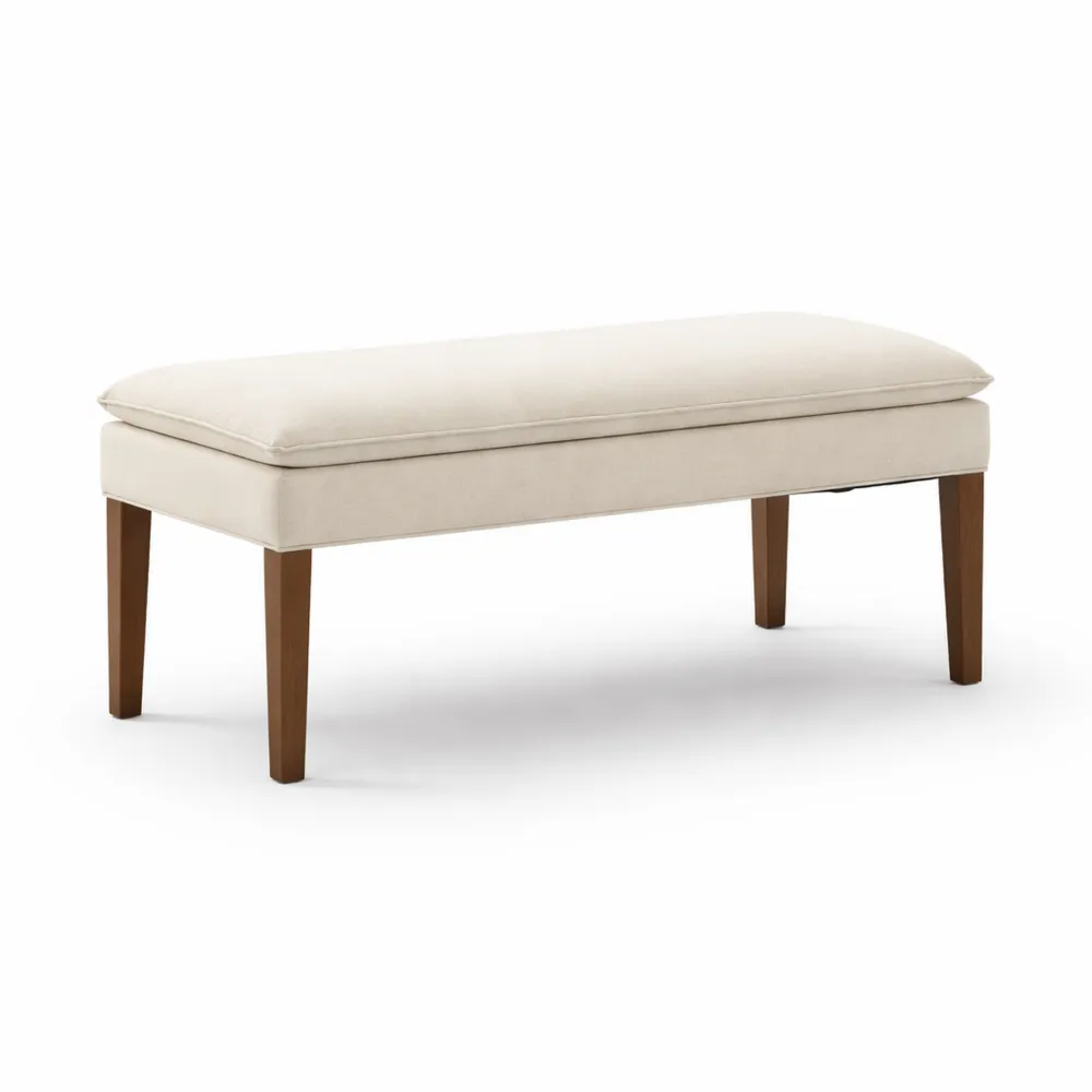 Banquette Moderne avec Pieds en Bois pour Salon ou Entrée, Deux Places, Blanc