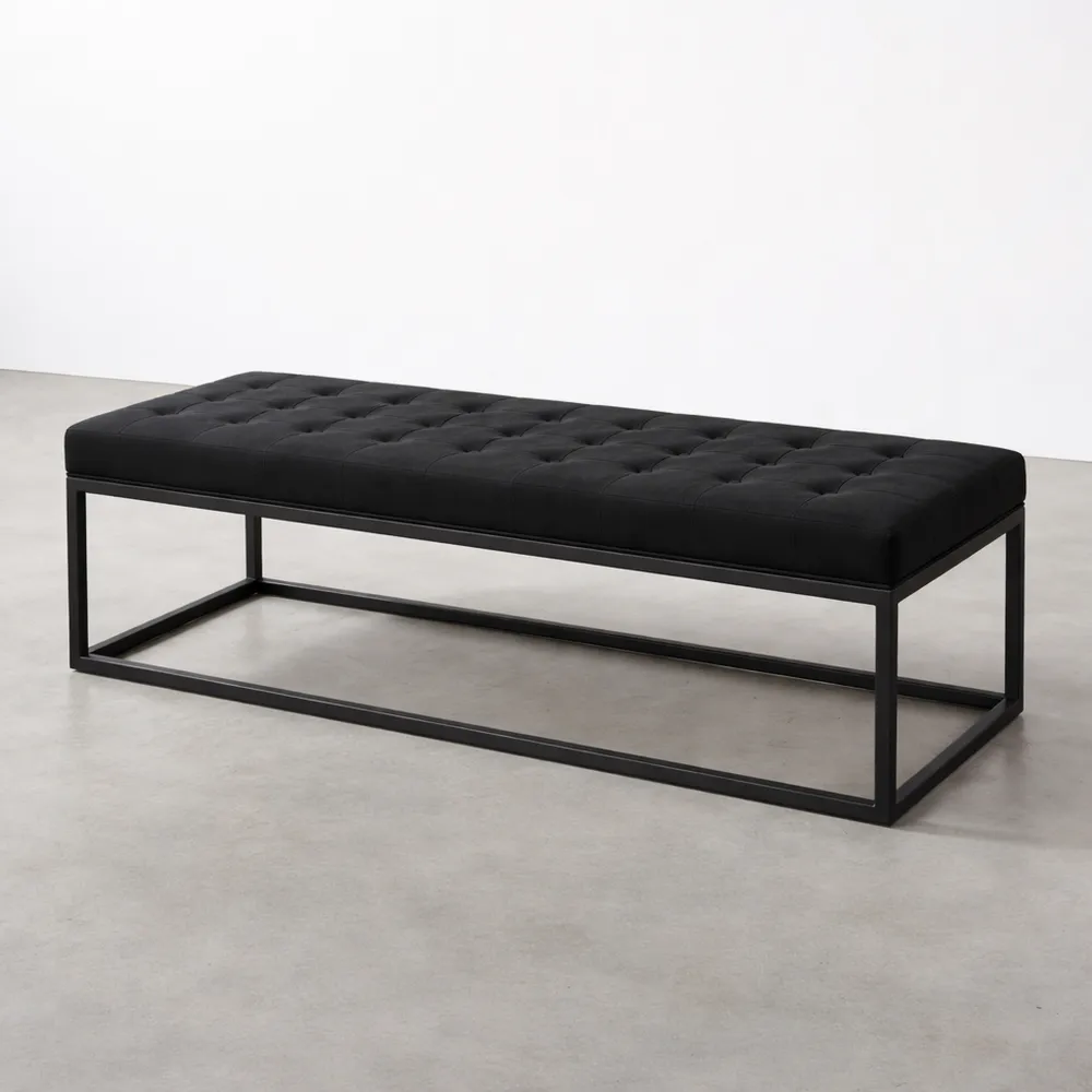 Banquette Solide et Élégante avec Pieds Métalliques, Revêtement Tissu Noir