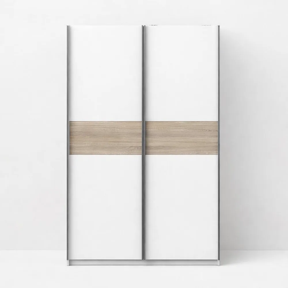 Armoire Moderne avec Portes Coulissantes, Style Scandinave, Blanc et Chêne