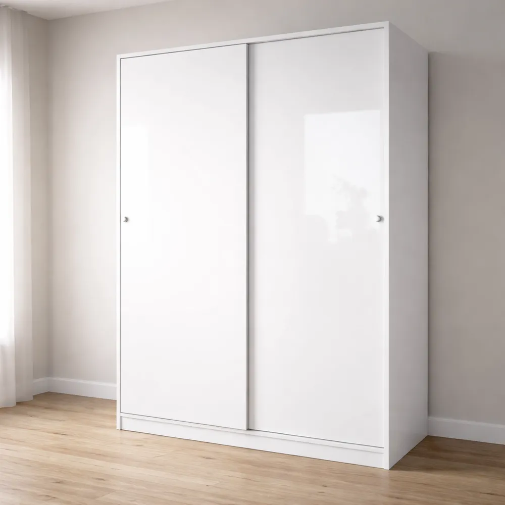 Armoire 2 Portes Coulissantes pour Chambre, 120x50x204 cm, Blanc