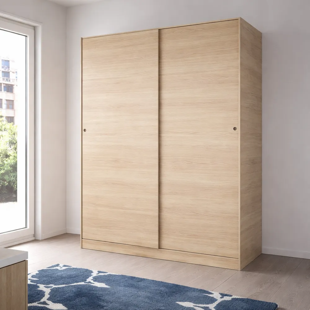 Armoire à Portes Coulissantes 2 Portes, Cintre pour Chambre, 120x50x204 cm, Chêne