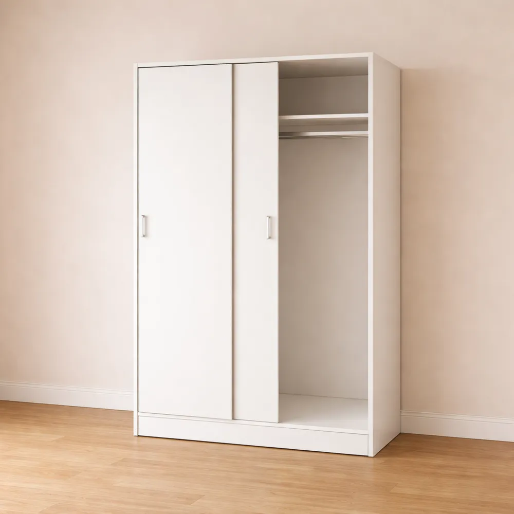 Armoire 2 Portes avec Étagères et Tringle, 100x50x200 cm, Blanc