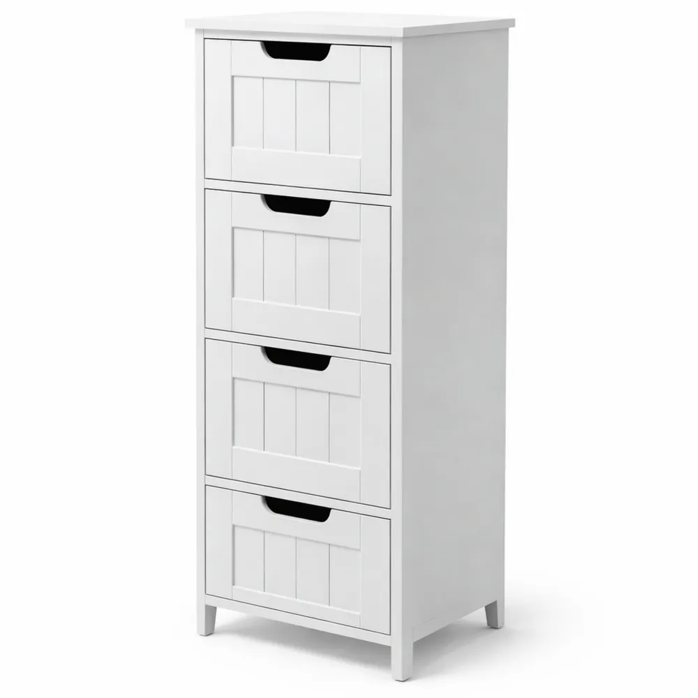 Meuble de Salle de Bain Étroite avec 4 Tiroirs, Rangement Compact, Blanc 82x30x30 cm