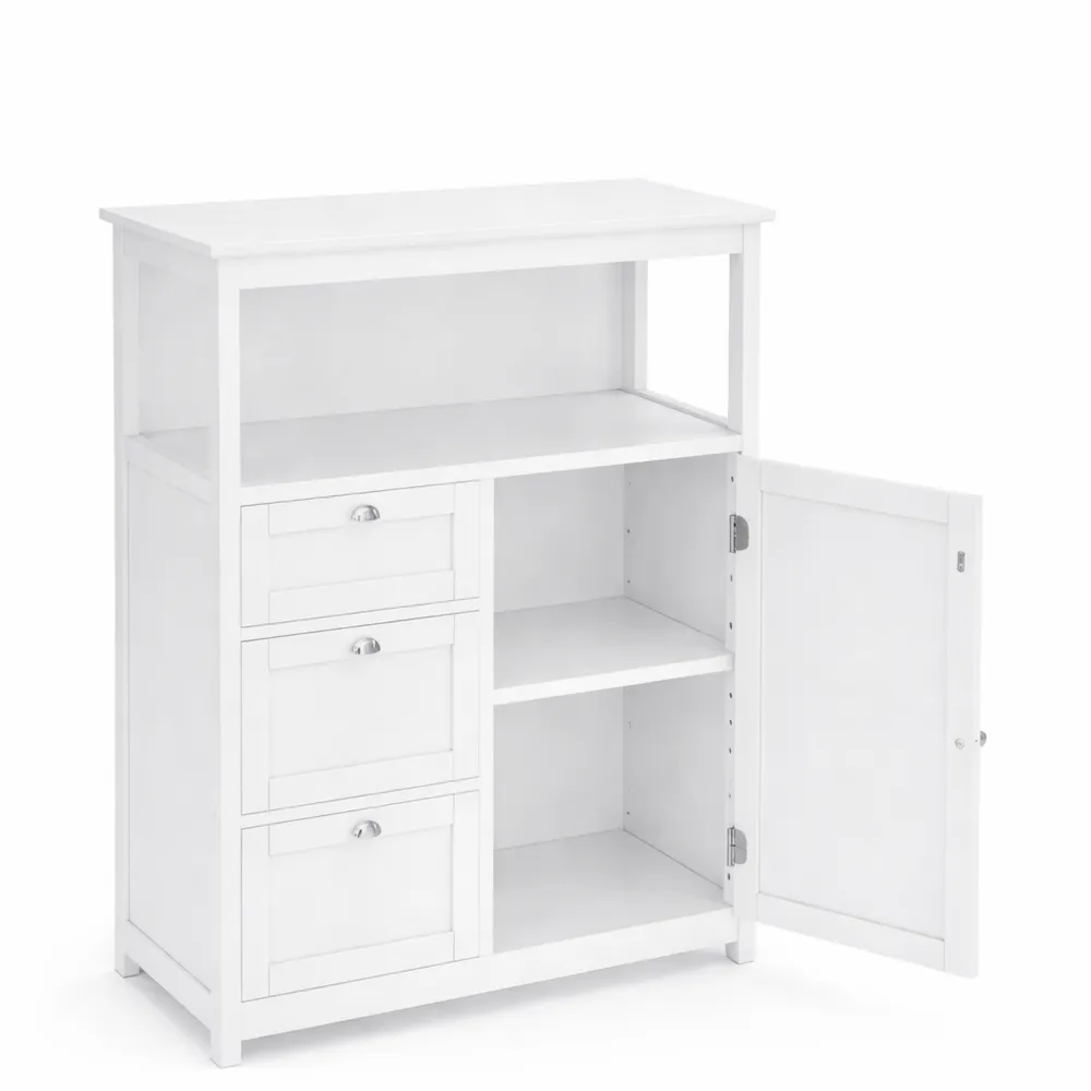 Armoire de Salle de Bain avec Étagères Réglables et Tiroirs - Blanc