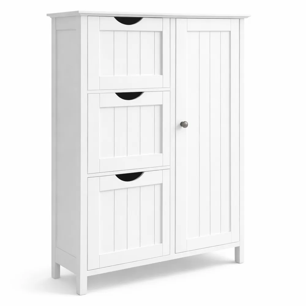 Armoire de Salle de Bain avec Étagères et Tiroirs, Gain de Place, Blanc