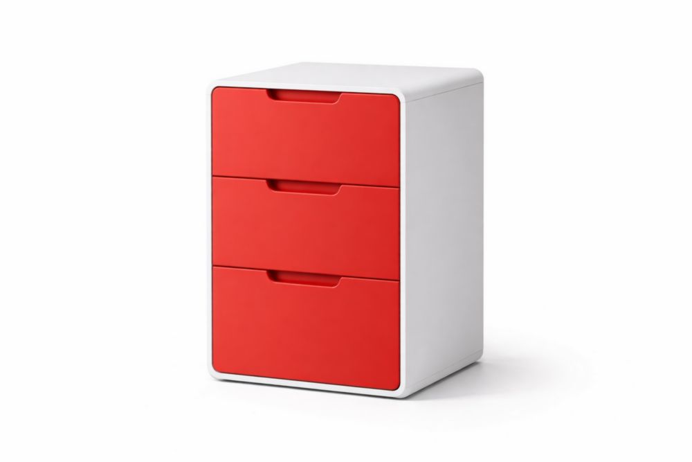 Classeur de bureau à 3 tiroirs en MDF rouge et blancfy