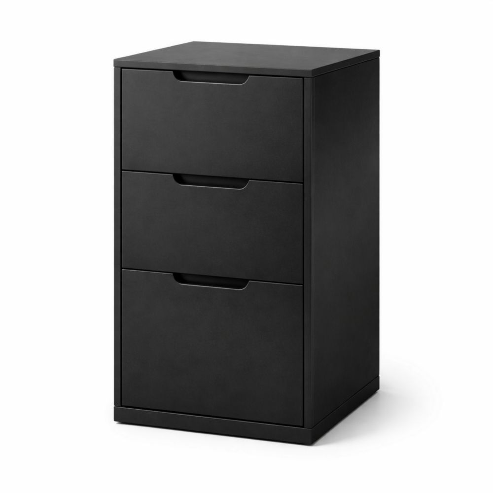 Caisson de rangement en MDF noir à trois tiroirs