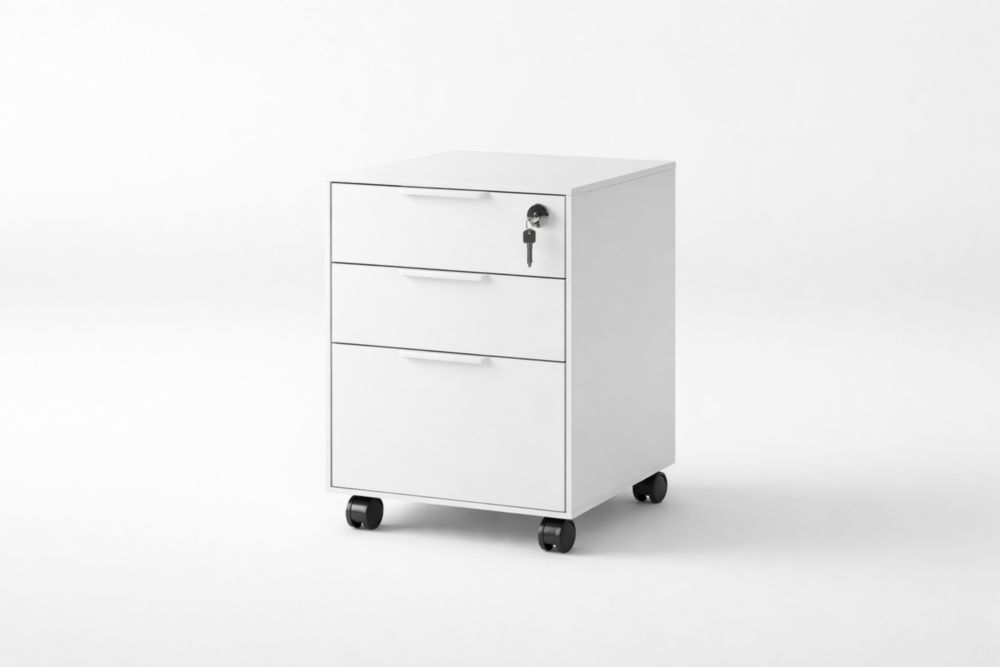 Caisson de Bureau à Roulettes 3 Tiroirs Blanc Métal