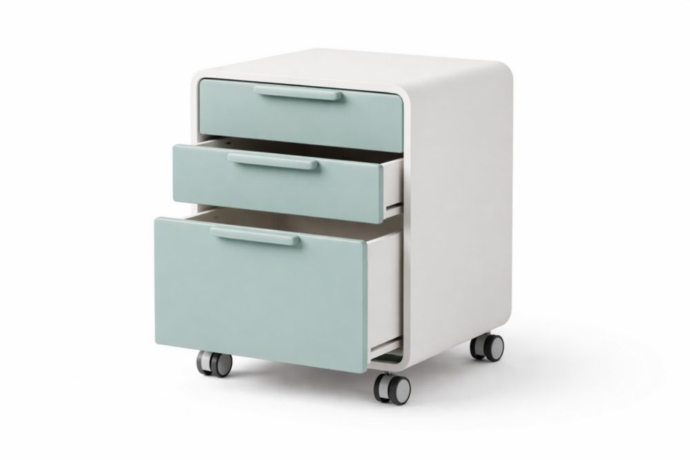 Classeur à dossiers à roulettes 3 tiroirs en MDF Vert menthe et Blanc