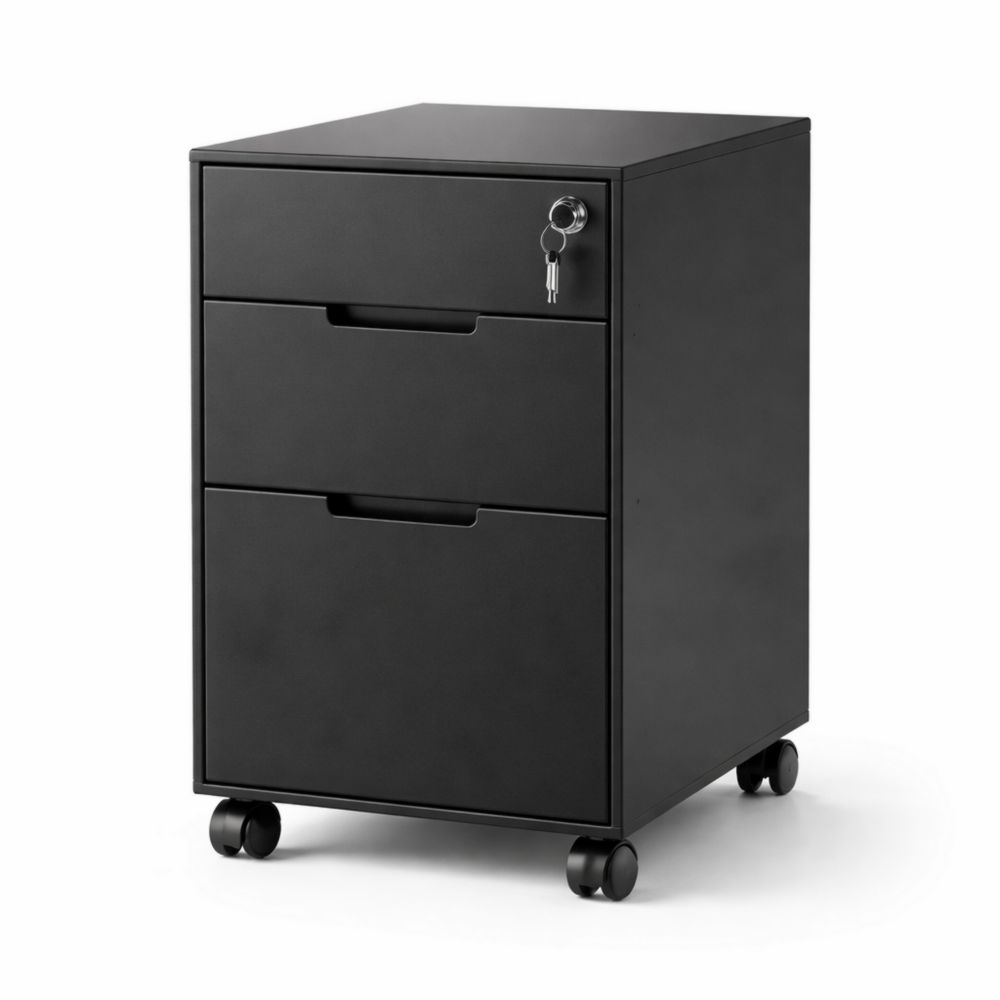 Caisson mobile en acier noir 3 tiroirs avec serrure