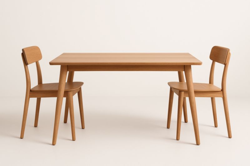 Table à manger rectangulaire en bois chêne avec deux chaises