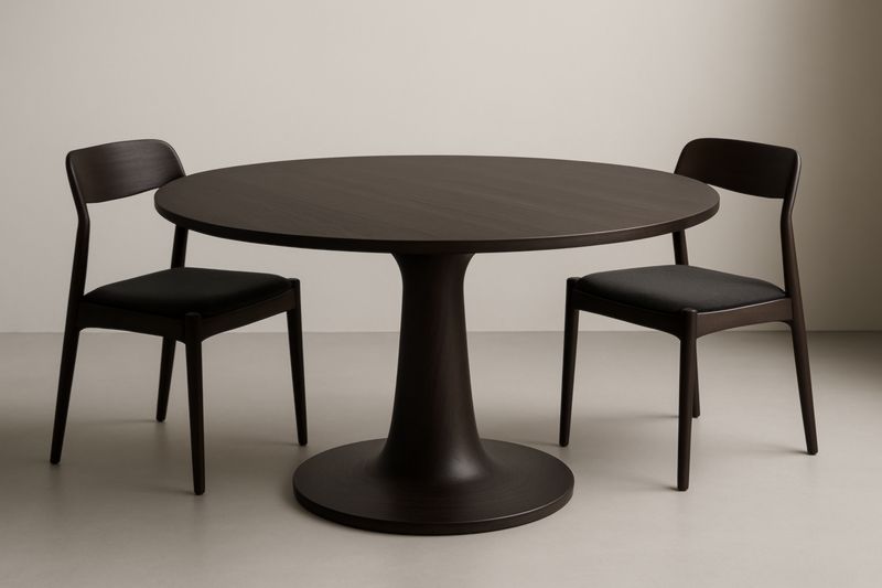 Table ronde en bois foncé avec chaises