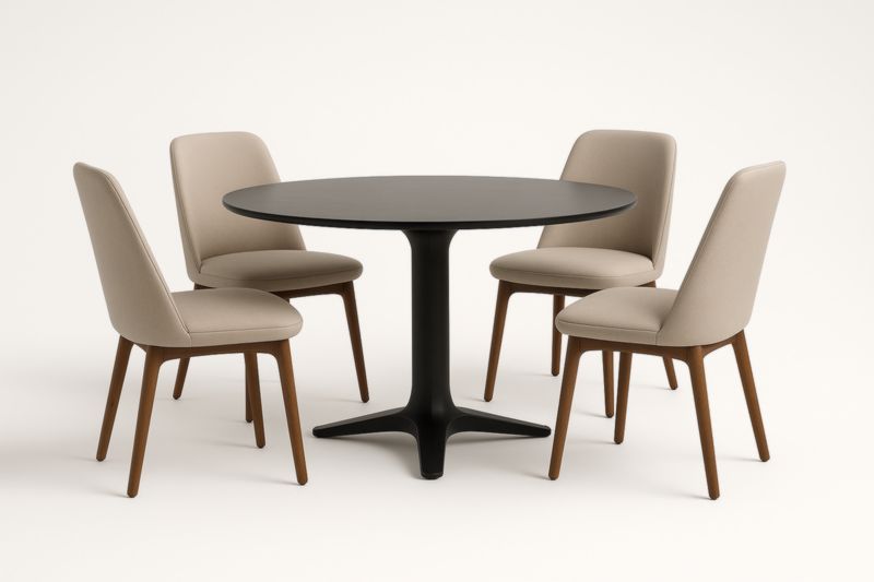 Ensemble table ronde en métal avec 4 chaises en tissu