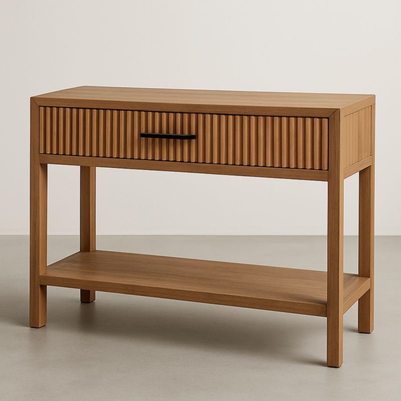 Console en bois avec tiroir et étagère en chêne 120x40x80cm