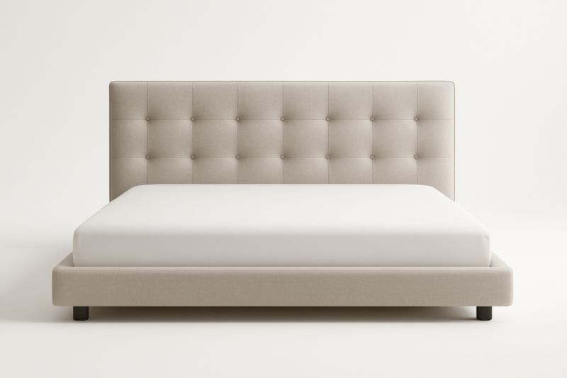 Lit double en bois et tissu beige 210x160x100 cm