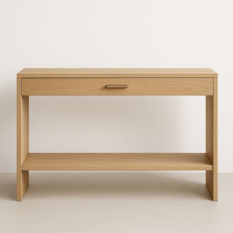 Console en bois de chêne avec tiroir et étagère