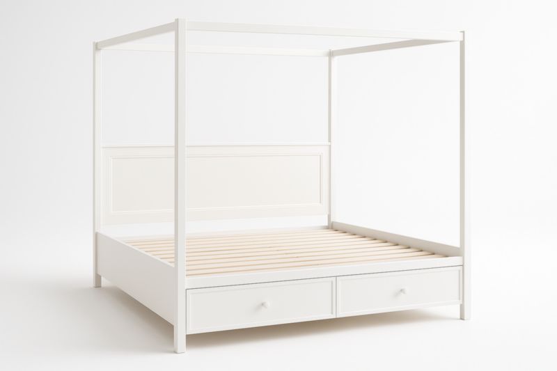 Lit à baldaquin en bois MDF avec tiroirs 160x200 cm Blanc