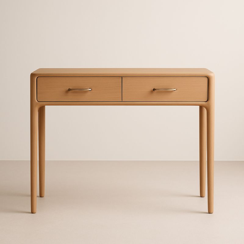 Table console en bois massif avec deux tiroirs 100x35x75cm