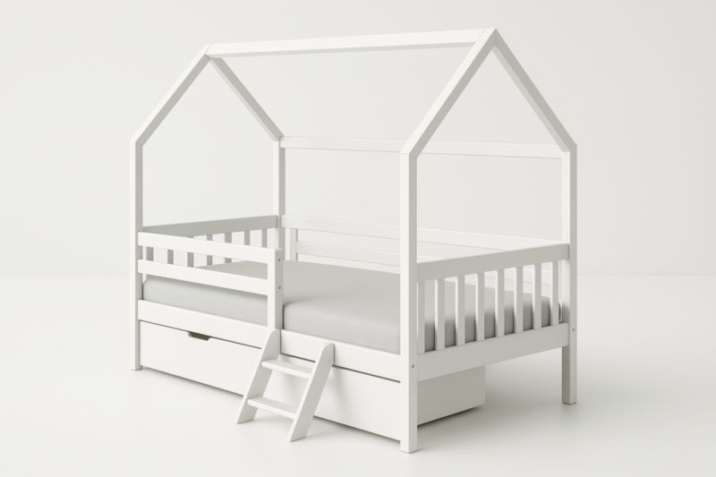 Lit cabane enfant en bois avec tiroir et échelle 200x90x180 cm Blanc