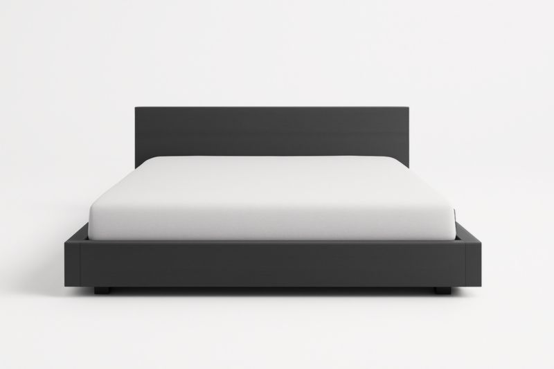 Lit plateforme en bois MDF noir mat avec tête de lit et matelas