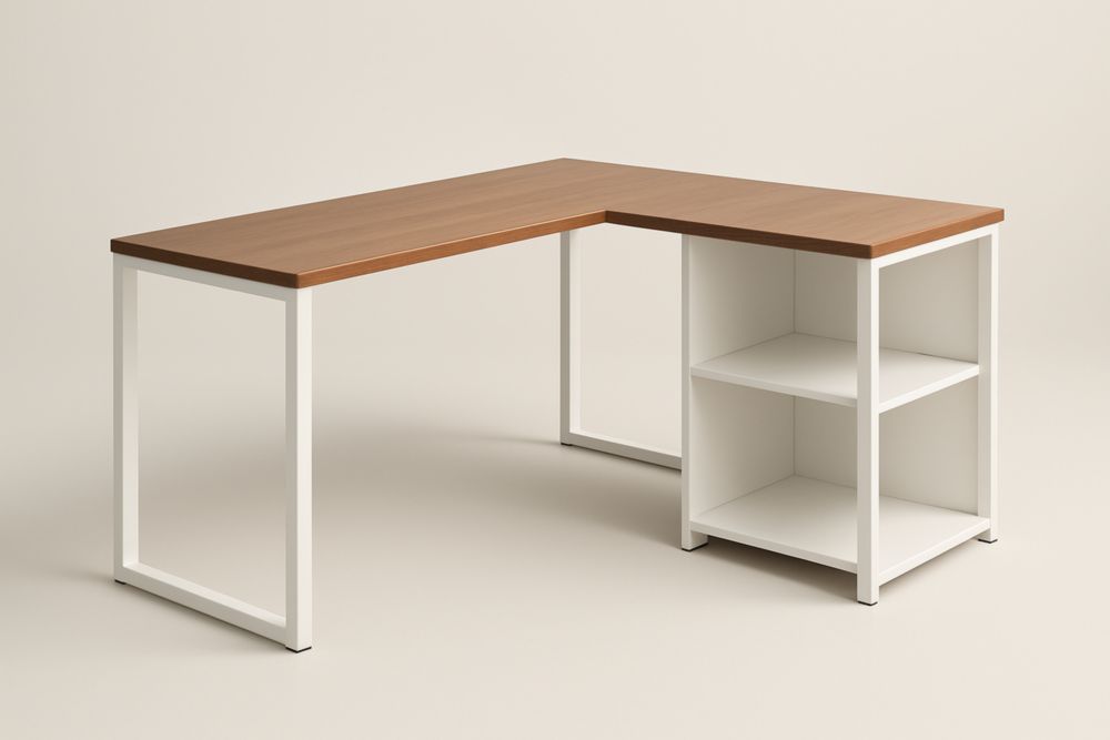 Bureau d'angle en bois massif et aluminium blanc 150x120x75 cm