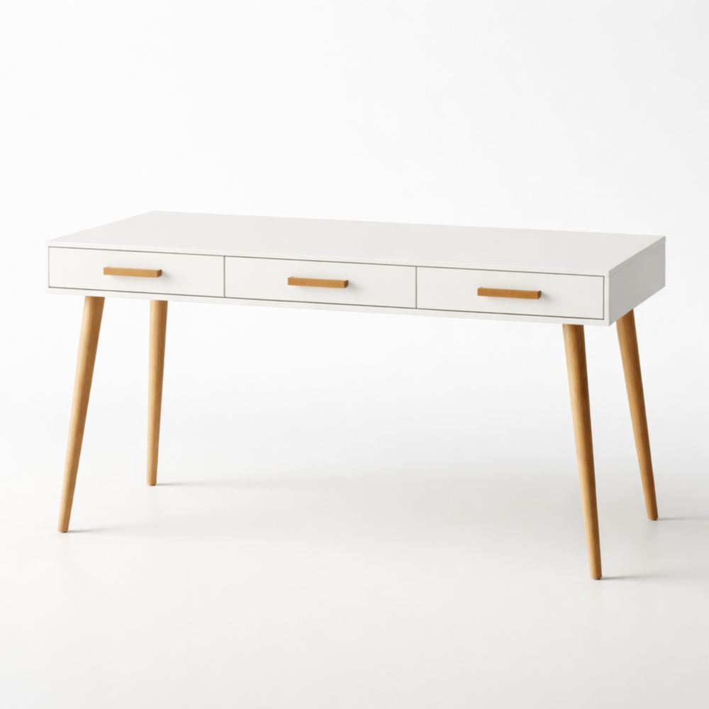 Bureau en bois avec trois tiroirs et pieds coniques