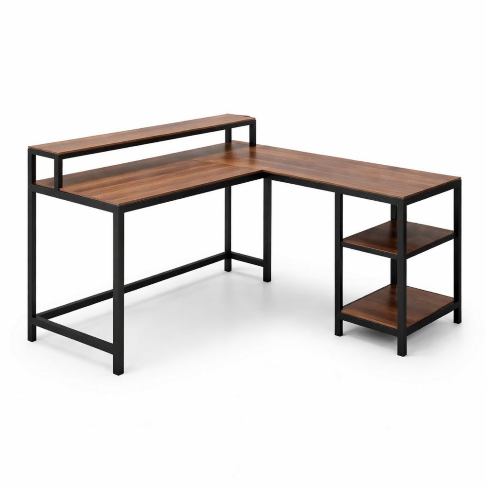 Bureau d'angle en MDF et acier avec étagères intégrées 150x120x75 cm