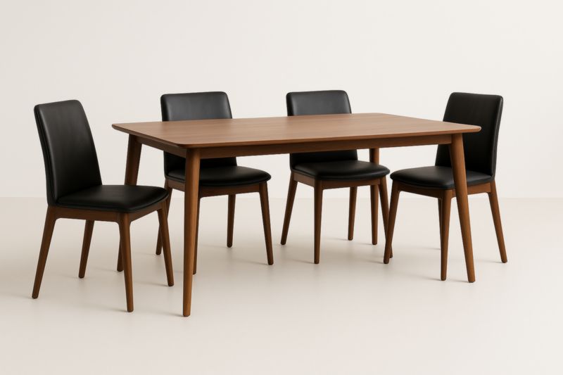 Ensemble de salle à manger en bois avec table rectangulaire et 4 chaises en similicuir