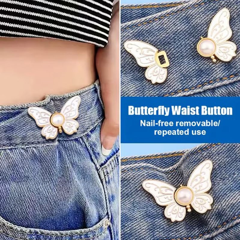 🌸🦋 POSLEDNÍ DEN! KUPTE 2, ZÍSKEJTE 2 ZDARMA 🎁💜 Odnímatelná motýlí přezka v pase – bez nářadí, nastavitelná na džíny, sukně a šaty, vytvoří tvar přesýpacích hodin ✨👗💃