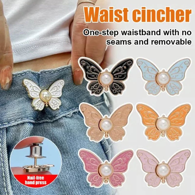🌸🦋 POSLEDNÍ DEN! KUPTE 2, ZÍSKEJTE 2 ZDARMA 🎁💜 Odnímatelná motýlí přezka v pase – bez nářadí, nastavitelná na džíny, sukně a šaty, vytvoří tvar přesýpacích hodin ✨👗💃