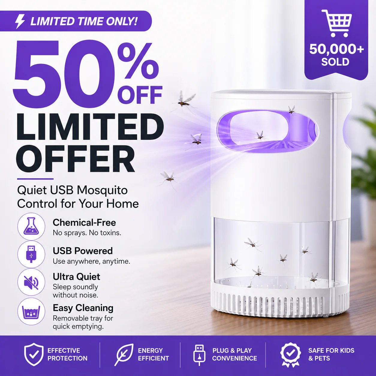 🦟 SLEVA 49%! UV lampa proti komárům - tichá, USB, bez chemikálií. Prodáno více než 50 000 kusů! 🔇🌙