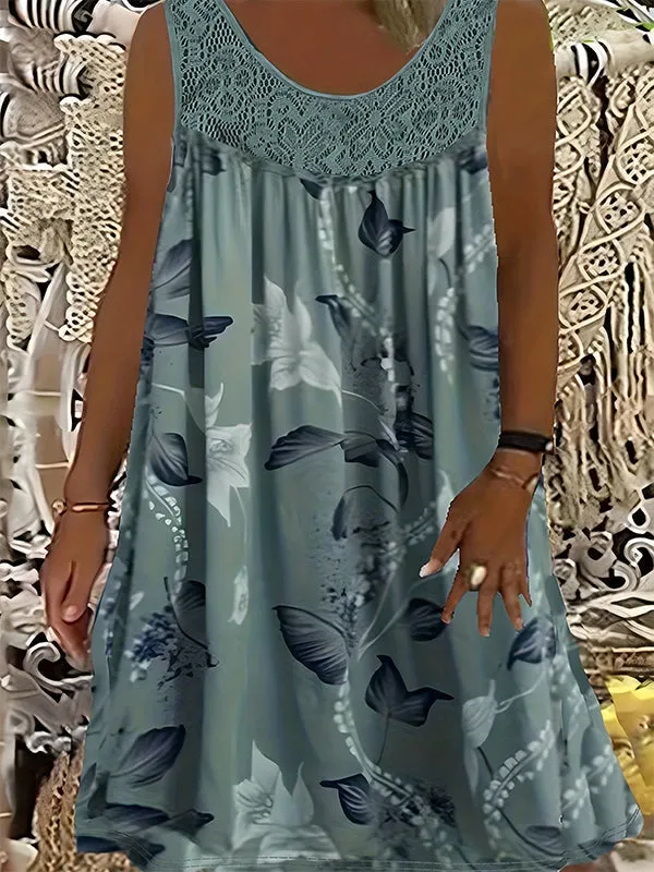 👗 Dámske šaty bez rukávov s okrúhlym výstrihom a potlačou