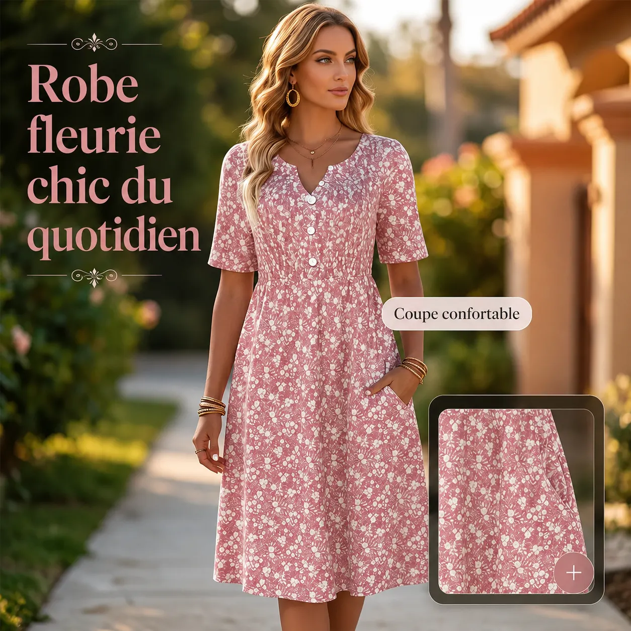 🌸Sukienka z dekoltem w serek na co dzień dla kobiet – modny wzór z kieszeniami👗