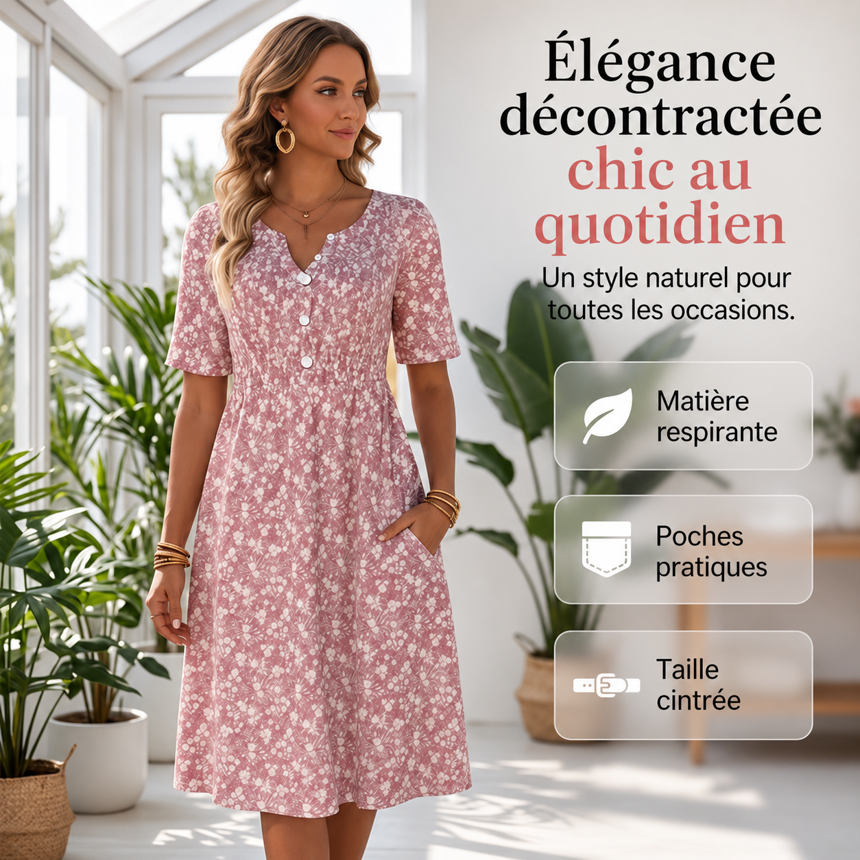 🌸Sukienka z dekoltem w serek na co dzień dla kobiet – modny wzór z kieszeniami👗