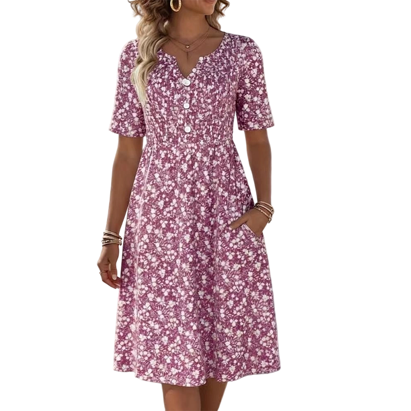 🌸Sukienka z dekoltem w serek na co dzień dla kobiet – modny wzór z kieszeniami👗