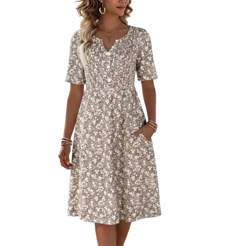 🌸Sukienka z dekoltem w serek na co dzień dla kobiet – modny wzór z kieszeniami👗