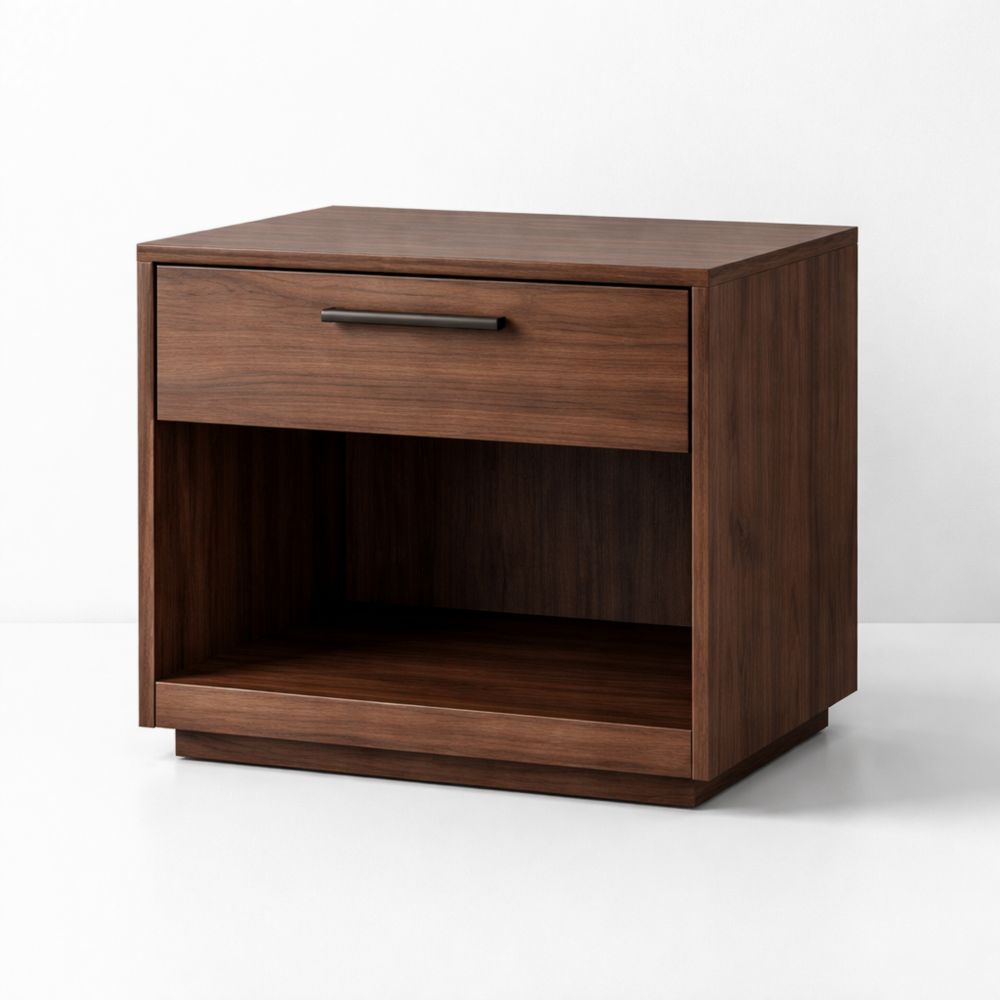 Table de chevet en bois avec tiroir et compartiment