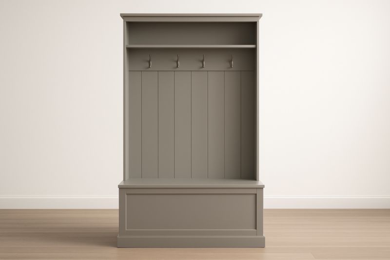 Portemanteau en bois MDF Gris avec crochets et rangement