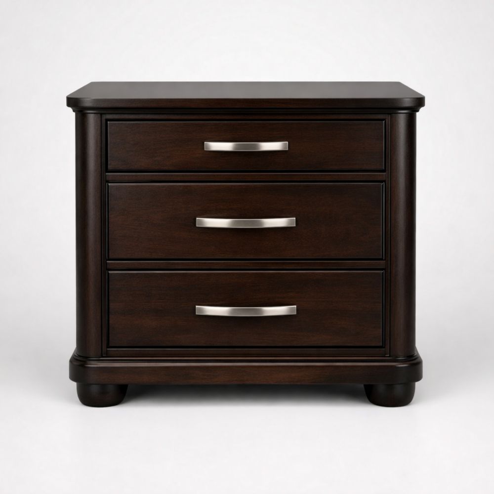 Table de Nuit en Bois avec Trois Tiroirs