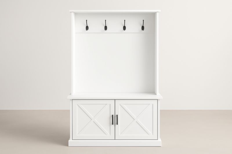 Portemanteau en bois MDF blanc avec crochets noirs