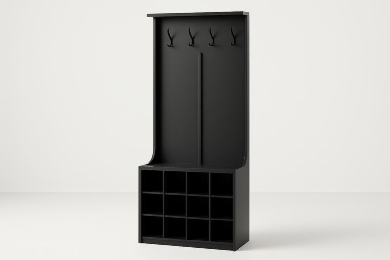 Portemanteau en bois avec étagères de rangement noir