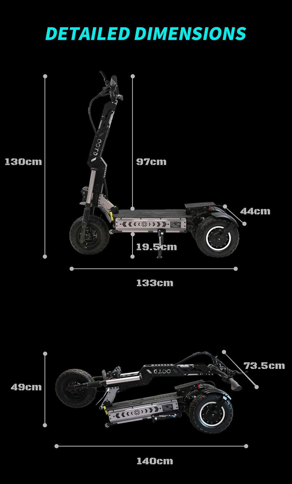 OOTD T30 Folding Electric Scooter, 1600W*2 Motor, 60V 31.2Ah Battery, 13 inch Off-road Tires, 65km/h Max Speed, 100km Max Range, Hydraulic Disc Brakes, Front Hydraulic & Rear Spring Suspension, 200kg Max Load