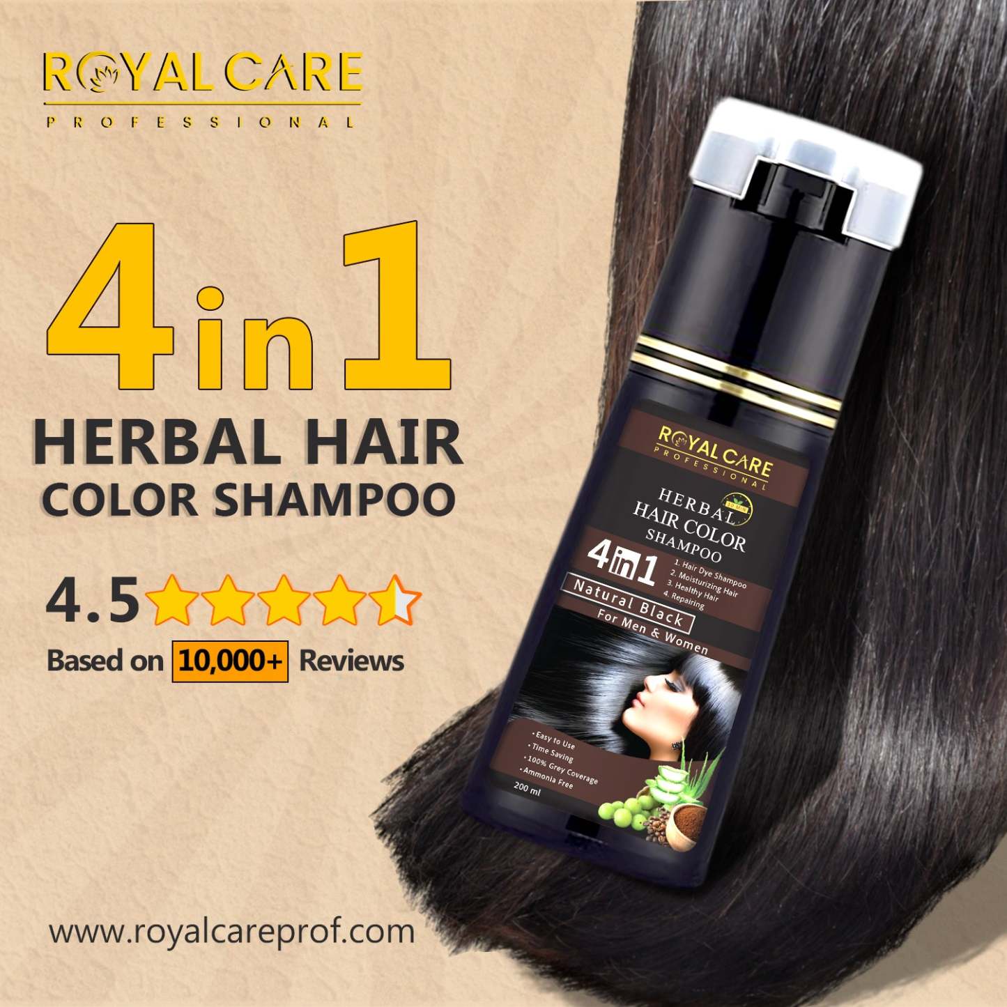 4 IN 1 Hair Coloring Shampoo – Natural Black