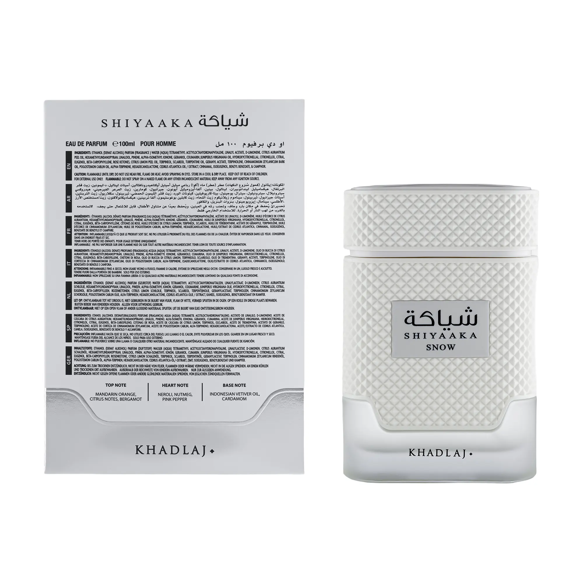 Khadlaj Shiyaaka Snow for Men Eau de Parfum Spray, 3.4 Ounce
