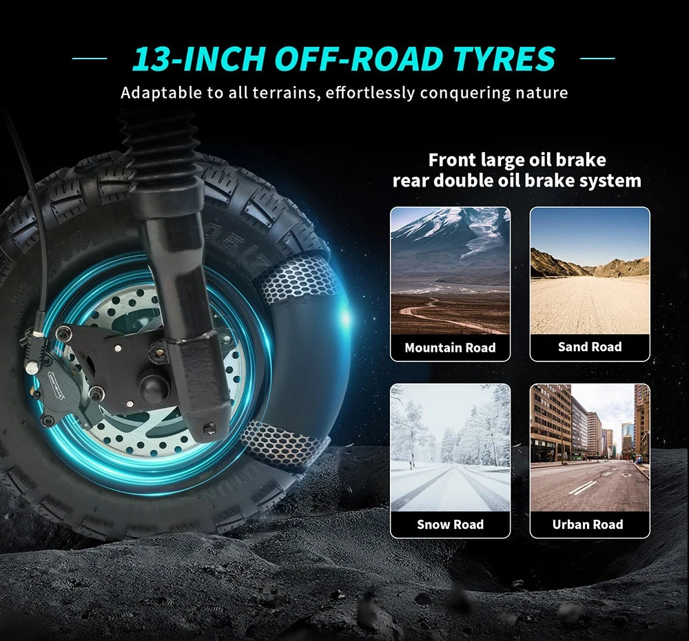 OOTD T30 Folding Electric Scooter, 1600W*2 Motor, 60V 31.2Ah Battery, 13 inch Off-road Tires, 65km/h Max Speed, 100km Max Range, Hydraulic Disc Brakes, Front Hydraulic & Rear Spring Suspension, 200kg Max Load