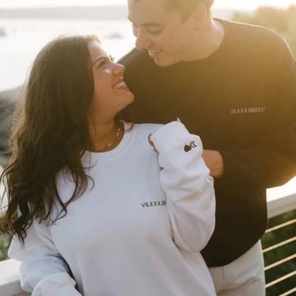 Custom Embroidered Couple Roman Numeral Sweatshirt/Hoodie