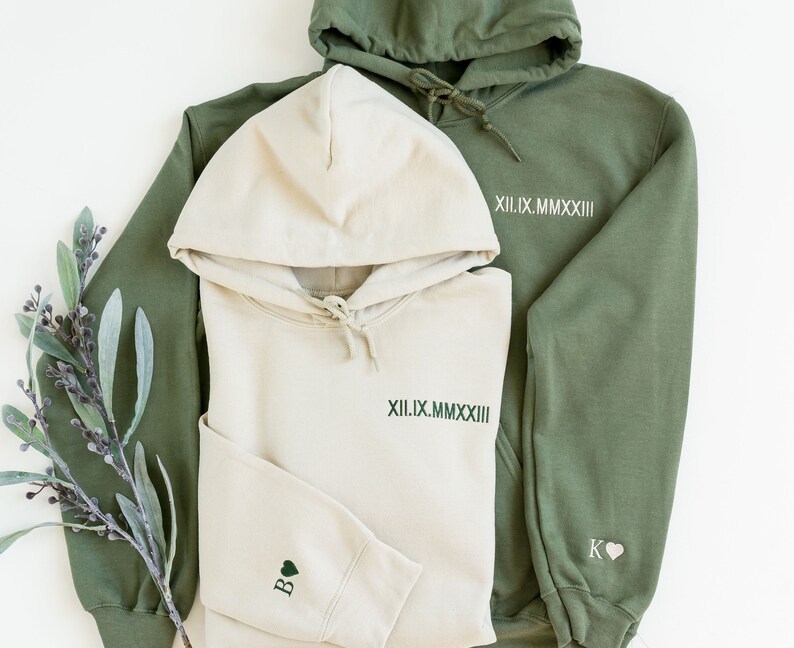 Custom Embroidered Couple Roman Numeral Sweatshirt/Hoodie