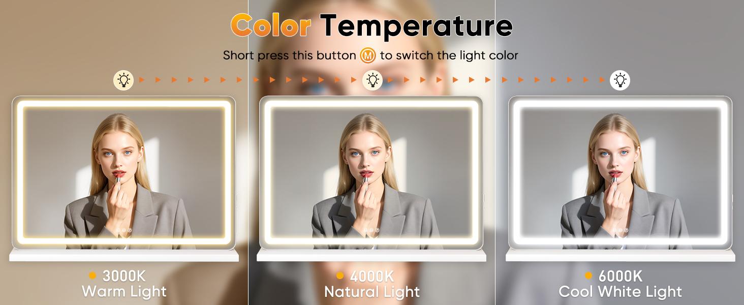 Sweetcrispy LED Lighted Vanity Mirror - Adjustable Lighted, 3 Dimmable Color Modes, Touch Screen Control, Square White Modern Home Decor Item for Aesthetic Room & Bathroom Supplies, Adjustable Lighted Mirror, Modern Mirror