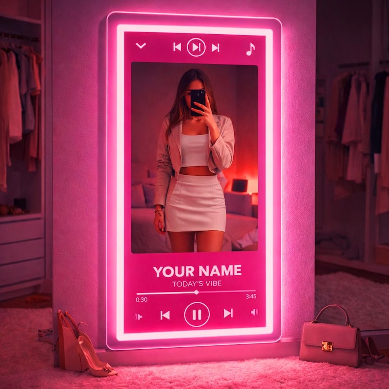 Music Player Style Mirror Neon Sign